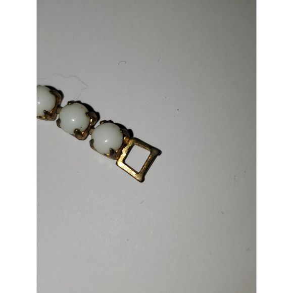 A Costume Jewelry Necklace Vintage Milk Glass Rhinestones Gold Tone Choker As-Is - Picture 8 of 12